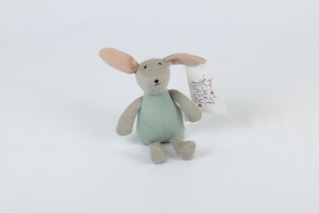 Organic Knitted Toy Bunny  In Teal